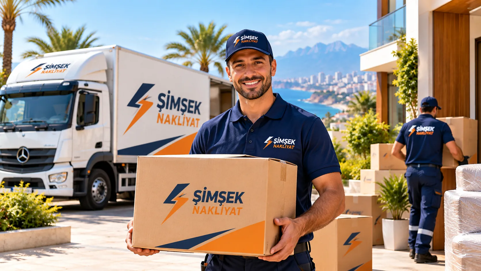Şimşek Nakliyat çalışanı, özenle paketlenmiş bir koliyle